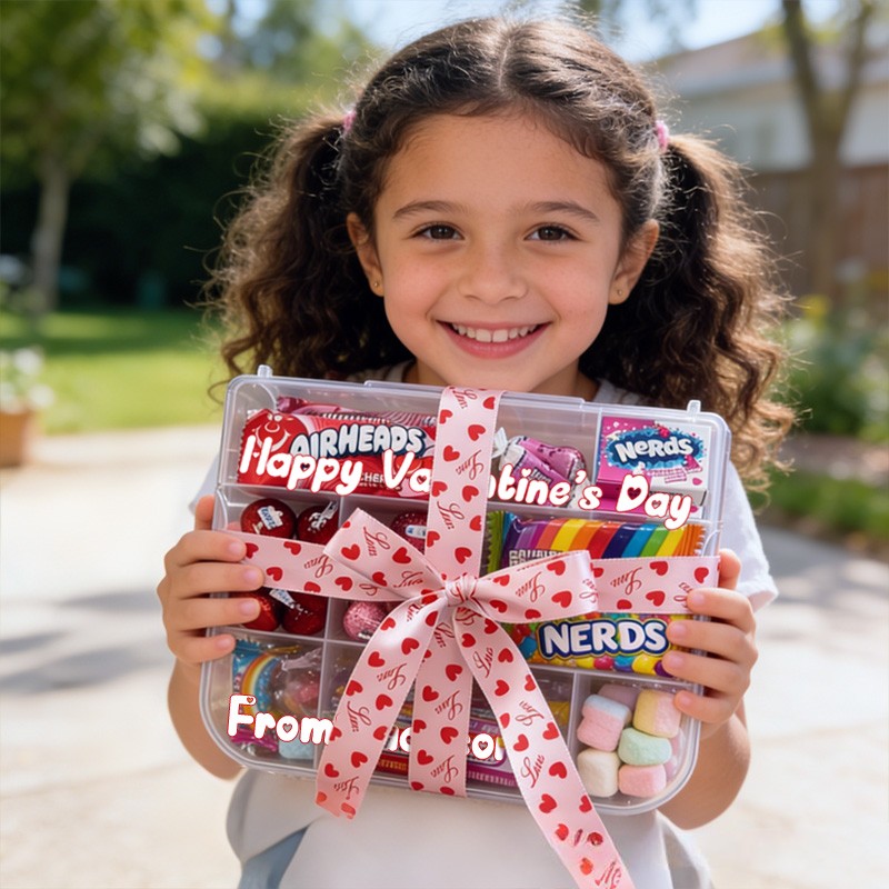 Personalized Valentines Theme Custom Name Sweet Gift Heart Ribbon Treat Collection Pops Candy Box