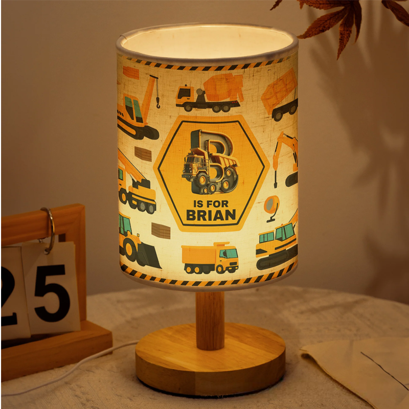 Personalized Construction Truck Letter Fabric Lamp Birthday Gift for Kids
