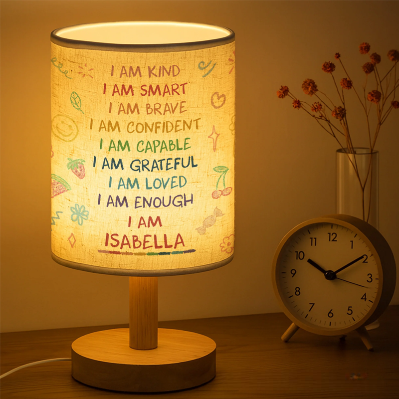 Personalized I Am Inspirational Words Fabric Lamp Custom Lamp Gift for Daughter and Self Empowerment Lovers