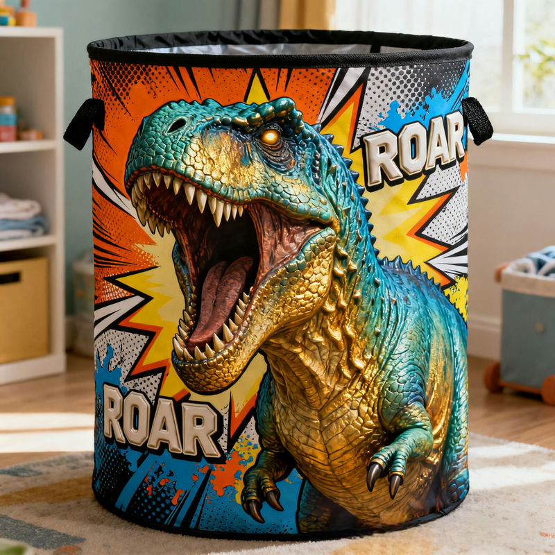Personalized Cartoon Style Dinosaur Themed Laundry Basket Birthday Gift for Kids
