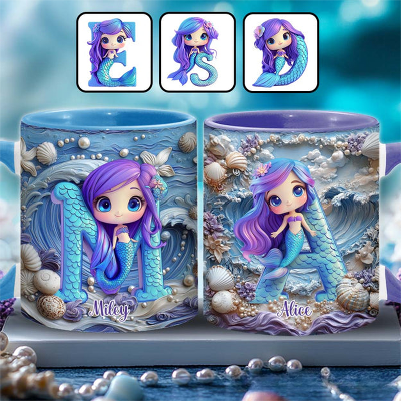 Personalized Beautiful Mermaid Letter Kid Accent Mug Birthday Gifts for Kids