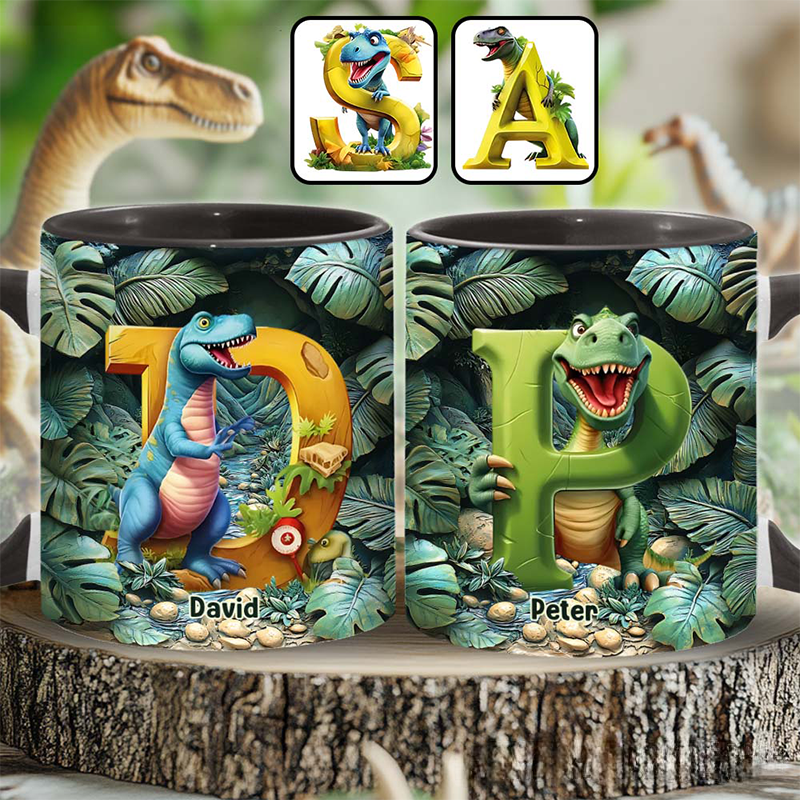 Personalized Dinosaur Letter Kid Accent Mug Dinosaur Lover Gift Birthday Gift