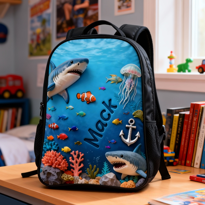 Personalized Underwater World Design and Custom Name Backpack for Kids Black to School Gift 