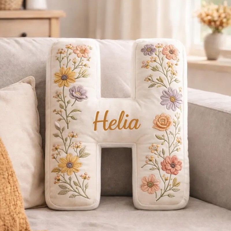 Personalized Initial Theme Custom Name Beautiful Flower Pattern Letter Shaped Home Decor 3D Print Pillow