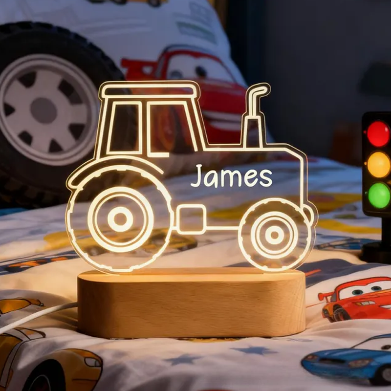 Personalized Tractor and Dinosaur Night Light New Baby Gift Kids Bedroom Lamp 1st Christmas Gift