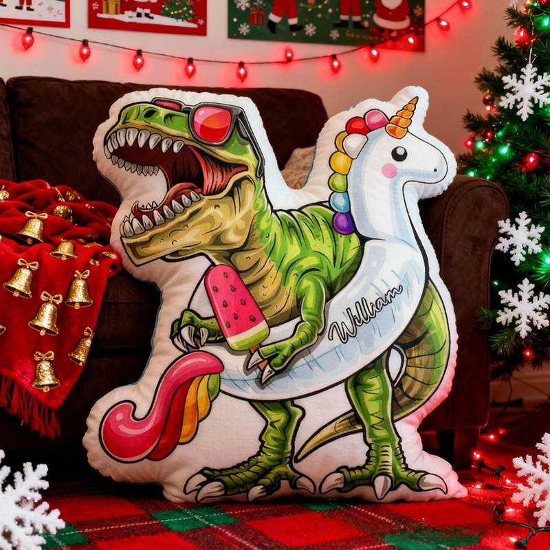 Personalized Cartoon Dinosaur-Themed with Name Graphic 3D Print Pillow Christmas Gift for Kids or Baby Birthday Gift