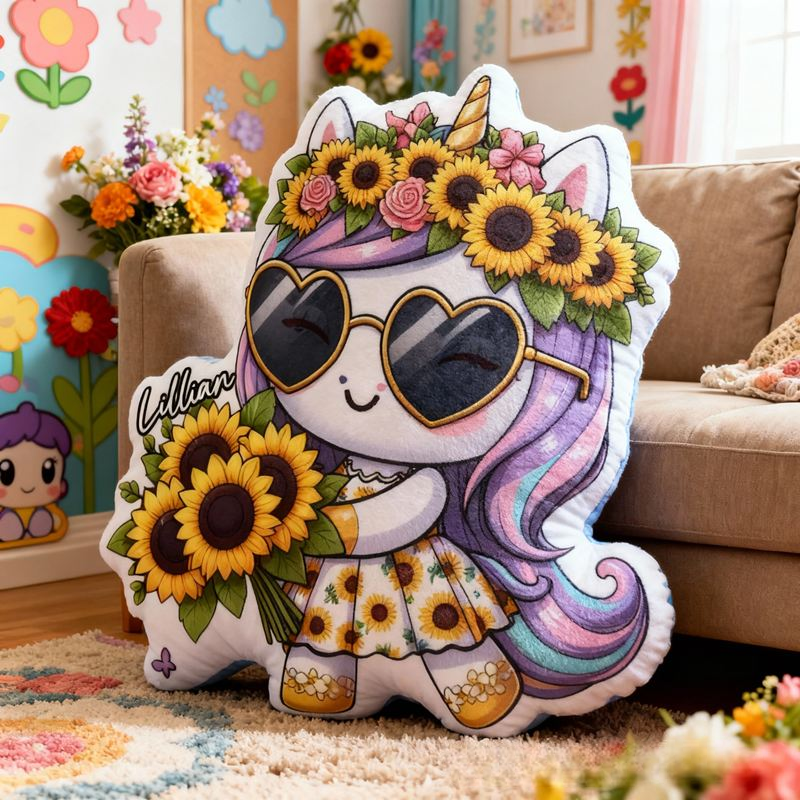 Personalized Cute Sunglasses Dream Horse with Name Graphic 3D Print Pillow Christmas Gift for Kids or Baby Birthday Gift