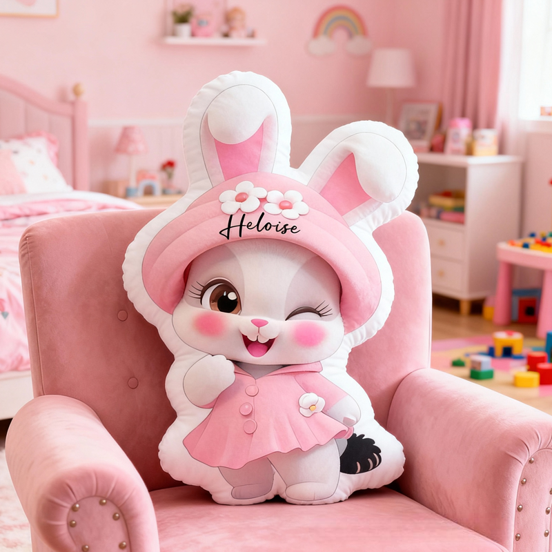 Personalized Cute Pink Rabbit with Name Graphic 3D Print Pillow Christmas Gift for Kids or Baby Birthday Gift