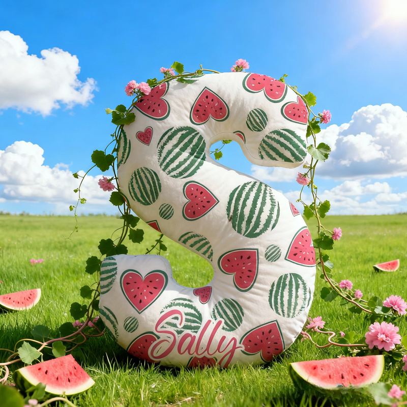 Personalized Heart-Shaped Watermelon Pattern Letter with Name Graphic 3D Print Pillow Christmas Gift for Kids or Baby Birthday Gift