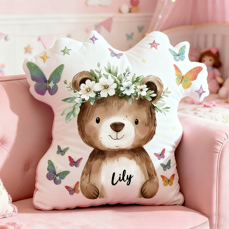 Personalized Cute Cartoon Animal Floral with Name Graphic 3D Print Pillow Christmas Gift for Kids or Baby Birthday Gift