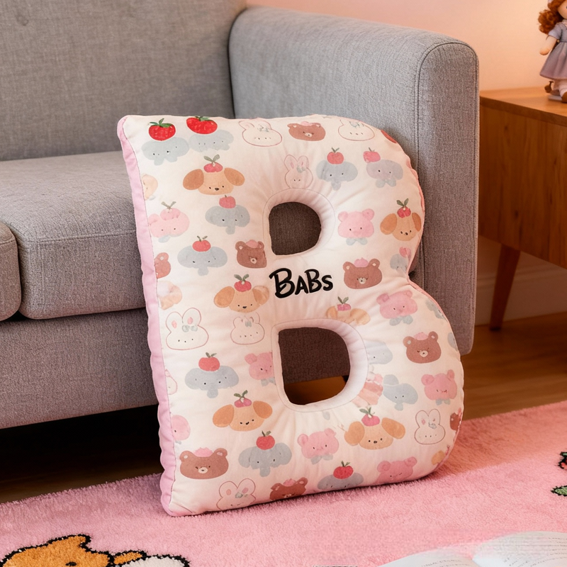Personalized Cartoon Bunny and Bear Pattern with Name Graphic 3D Print Pillow Christmas Gift for Kids or Baby Birthday Gift