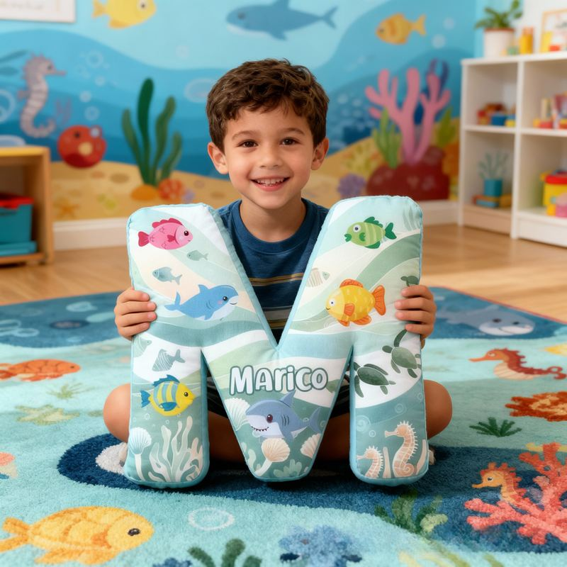 Personalized Cute Marine Animal Underwater Pattern Design with Name Graphic 3D Print Pillow Christmas Gift for Kids or Baby Birthday Gift