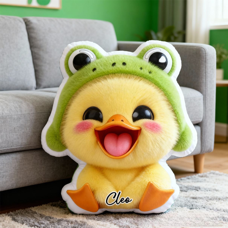 Personalized Cartoon Little Yellow Duck with Name Graphic 3D Print Pillow Christmas Gift for Kids or Baby Birthday Gift