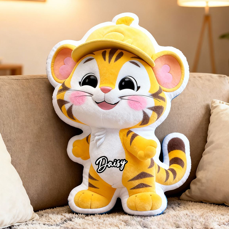 Personalized Cute Tiger with Name Graphic 3D Print Pillow Christmas Gift for Kids or Baby Birthday Gift