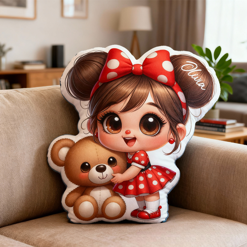 Personalized Cute Girl with Name Graphic 3D Print Pillow Christmas Gift for Kids or Baby Birthday Gift
