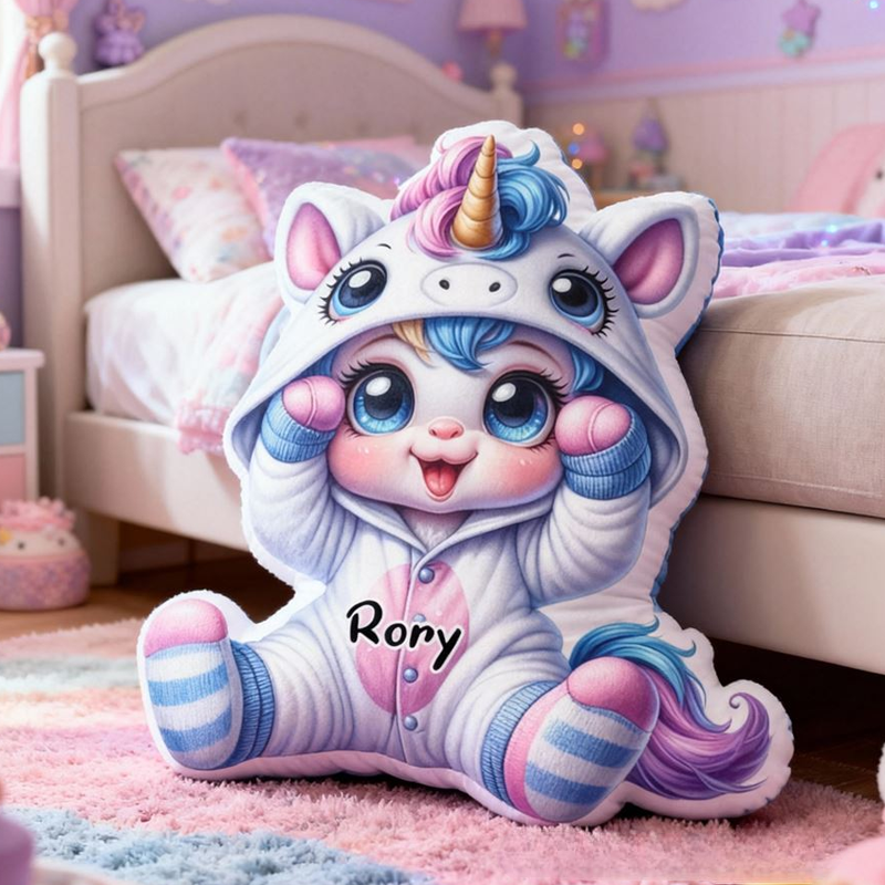 Personalized Cute Cartoon Dreamy Horse with Name Graphic 3D Print Pillow Christmas Gift for Kids or Baby Birthday Gift