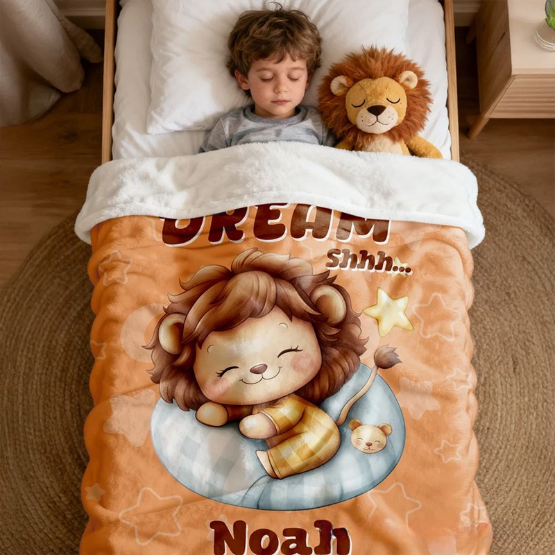 Personalized Stars Moons Clouds Sweet Dream Cartoon Animals Soft Throw Blanket with Name Home Decor Birthday Christmas Gift for Kids