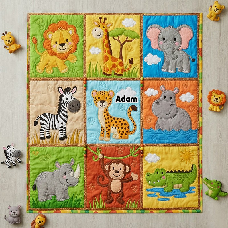 Personalized Jungle Animal Theme Custom Name Cute Safari Lion Giraffe Elephant Monkey Blanket
