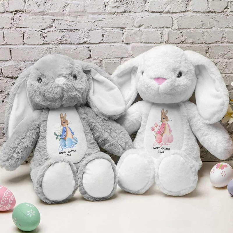 Personalized Peter Rabbit Easter Eggs Cute Bunny Plush Stuffed Animal Toy with Name and Year First Easter Holiday Baby Shower Gift for Kids