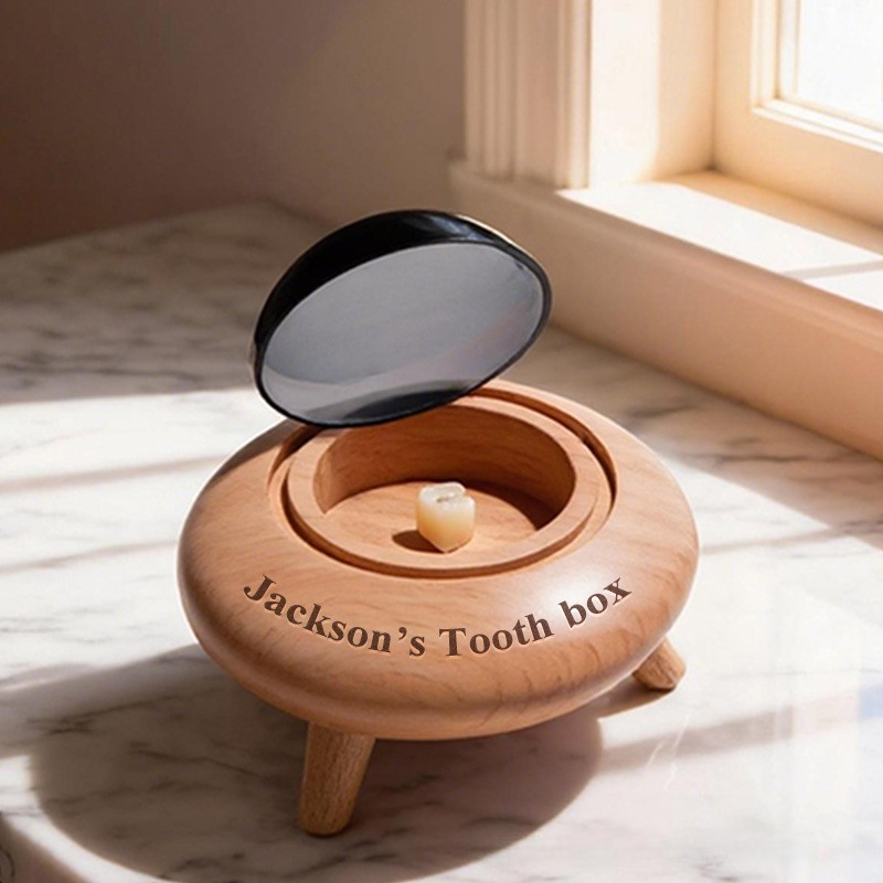 Personalized Astronaut Theme Custom Name Round Spaceship Style Wooden Memory Tooth box