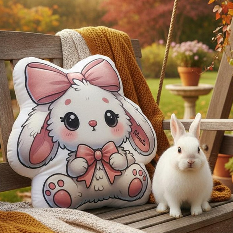 Personalized Bunny Theme Custom Name Cute Pink Bow Adorable Fluffy Rabbit Style 3D Print Pillow