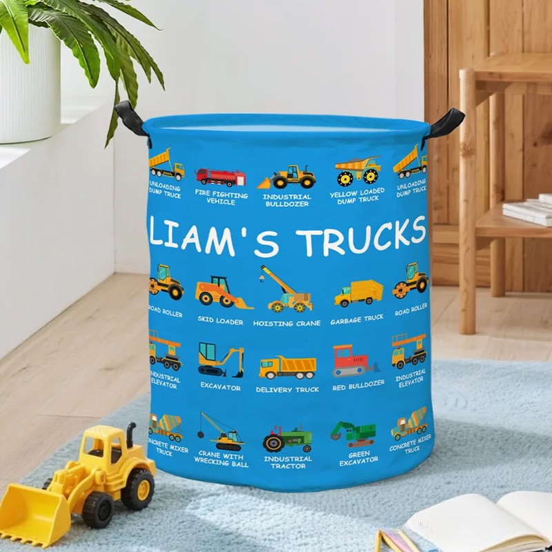 Building Fun One Load at a Time - Personalized Construction Truck Excavator Bulldozer Waterproof 40L Laundry Basket - Gift for Boys Girls Truck Lovers
