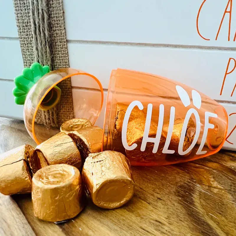 Personalized Easter Bunny Theme Name Colorful Egg Hunt Candy Container Kids Party Favor Gift Carrot Treat Holder