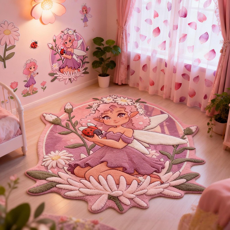 Personalized Magical Fairy Theme Custom Name Yellow Dress Cute Nature Style Carpet Rug for Kids