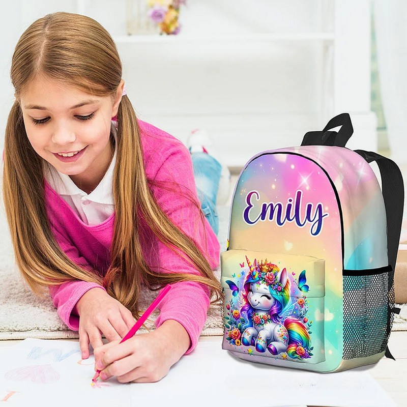 Personalized Cute Fantasy Dream Horse Kid School Backpack with Name Large Capacity Daily Use Back to School Gift for Kids Girls