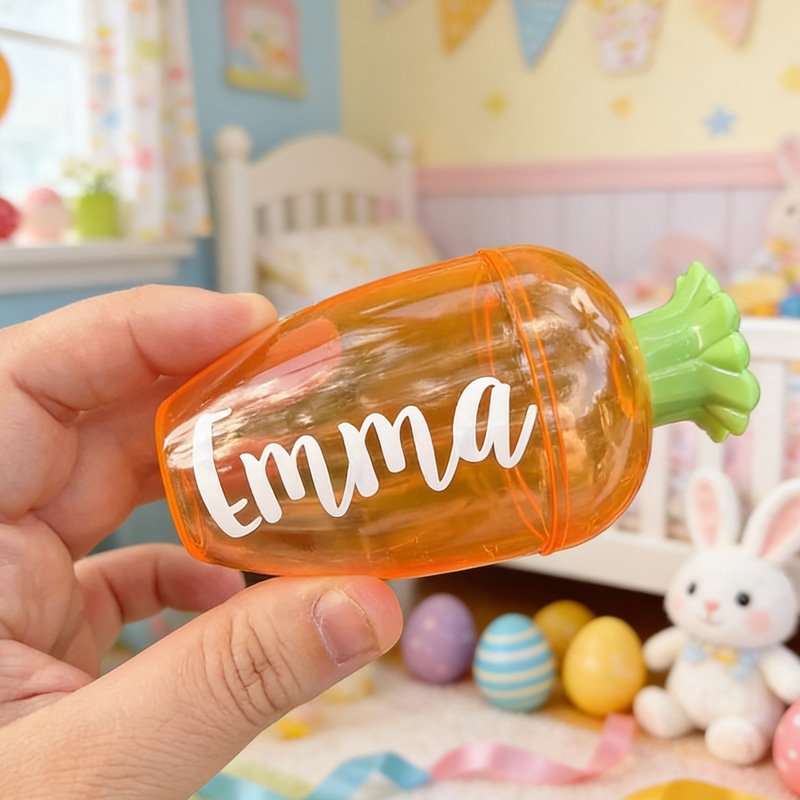 Personalized Easter Bunny Theme Name Custom Candy Container Kids Spring Basket Stuffer Party Favor Gift Carrot Treat Holder
