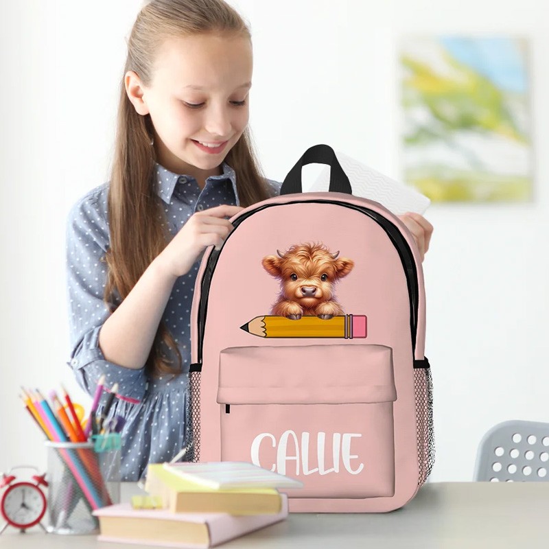 Personalized Cartoon Penguin Raccoon Animals Name Backpack with Zipper and Side Pockets Birthday Back to School Gift for Boys Girls