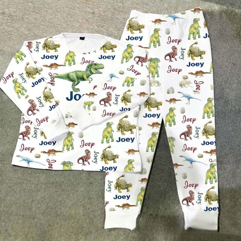 Personalized Adorable Theme Custom Name Warm Soft Flannel Kids Loungewear Pajama Set