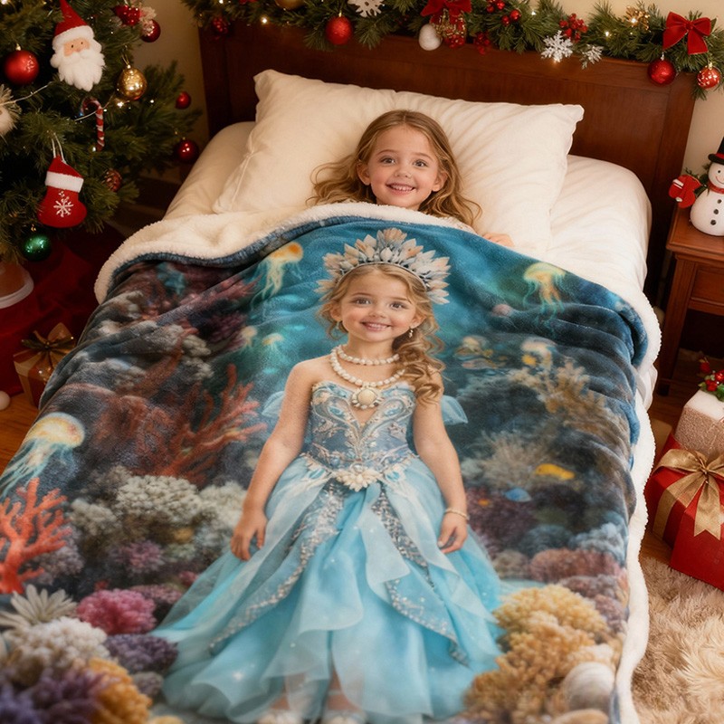 Personalized Beautiful Princess Custom Photo Cozy Flannel Blanket For Kids Blanket