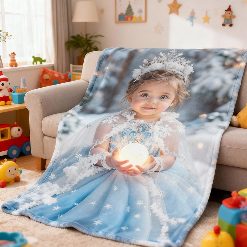 Personalized Beautiful Blue Dress Girl Photo Soft Warm Flannel Blanket For Children Blanket