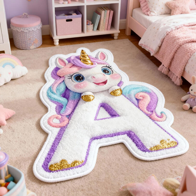 Personalized Dream Horse Letter Name Custom Soft Decorative Gift Rainbow Pastel Style Cute Magical Dream Lovely Princess Cozy Bedroom Playroom Fun Fantasy Carpet Rug for Kids