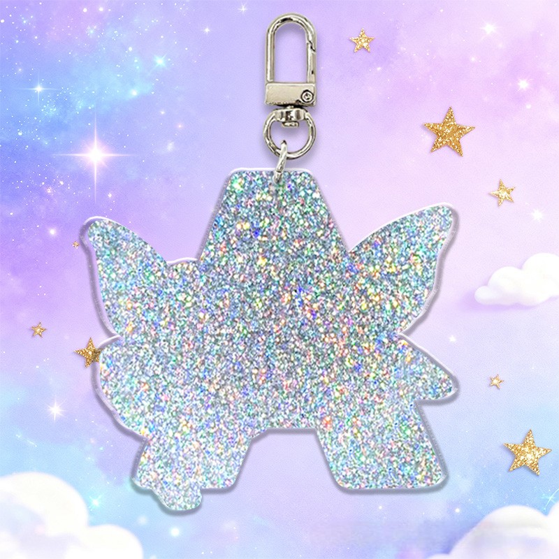 Personalized Fairy Initial Custom Name Soft Decorative Gift Magical Sparkle Style Pink Purple Dream Cute Fantasy Wings Lovely Girl Charm Enchanted Accessory Glitter Keychain