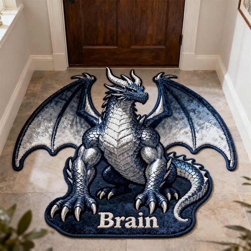 Personalized Dragon Custom Name Soft Decorative Gift Fantasy Fire Style Cozy Bedroom Winged Creature Brave Hero Adventure Fun Playtime Magical Room Carpet Rug for Kids