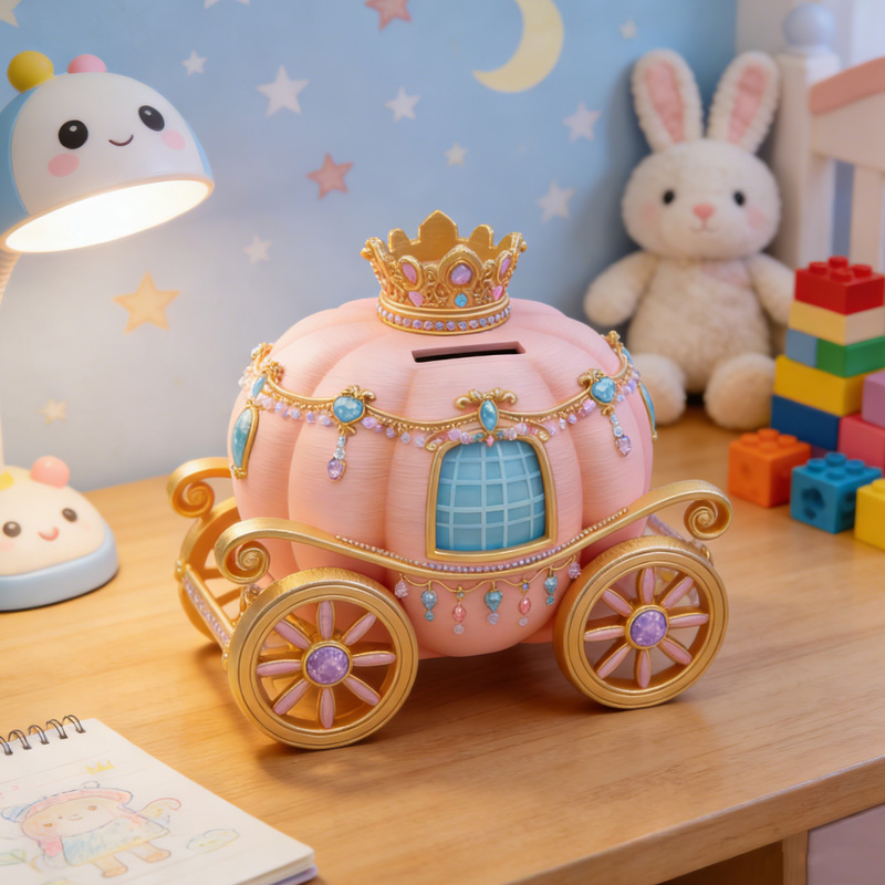 Princess Carriage Theme Fairytale Pumpkin Coach Style Kids Savings Coin Money Box Elegant Room Decoration Gift 3D Printing Piggy Bank