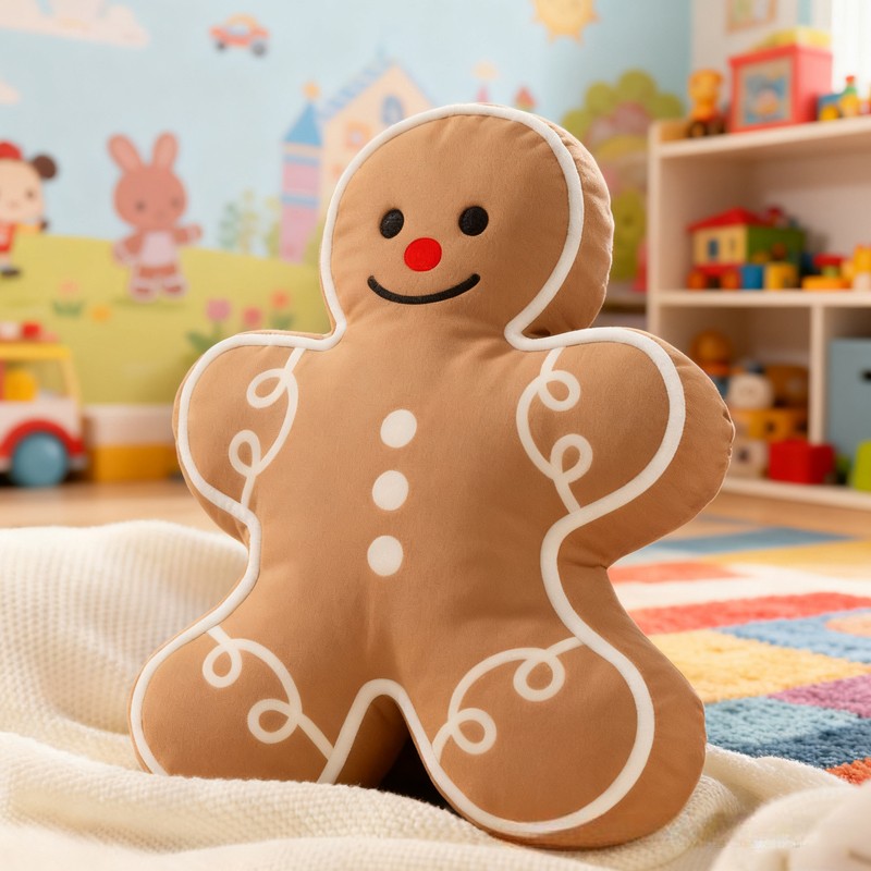 Personalized Gingerbread Man Custom Name Soft Decorative Gift Festive Holiday Style Cozy Nursery Sweet Cookie Joy Warm Smile Cute Baby Room Christmas Graphic 3D Print Pillow