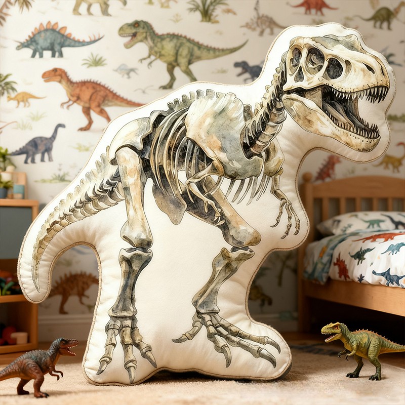 Personalized Dinosaur Skeleton Custom Name Soft Decorative Gift Prehistoric Adventure Style Cool Bedroom Ancient Fossil Fun Kid Graphic 3D Print Pillow Sale-megacustom