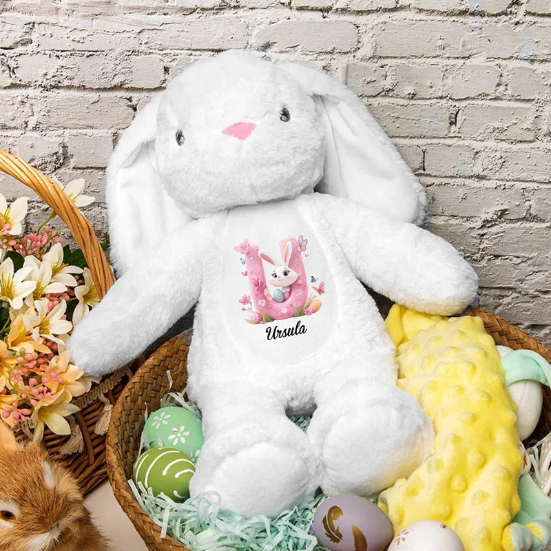 Personalized Cute Peter Rabbit Plush Easter Bunny Butterfly Stuffed Toy with Initial and Name Easter Gift for Newborn Kid