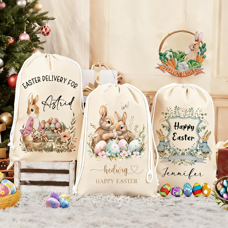 Personalized Easter Sack Easter Egg Hunts Custom Bunny Sack for Kids Easter Gifts for Boys Girls Easter Gift Bag Easter Decor Easter Party