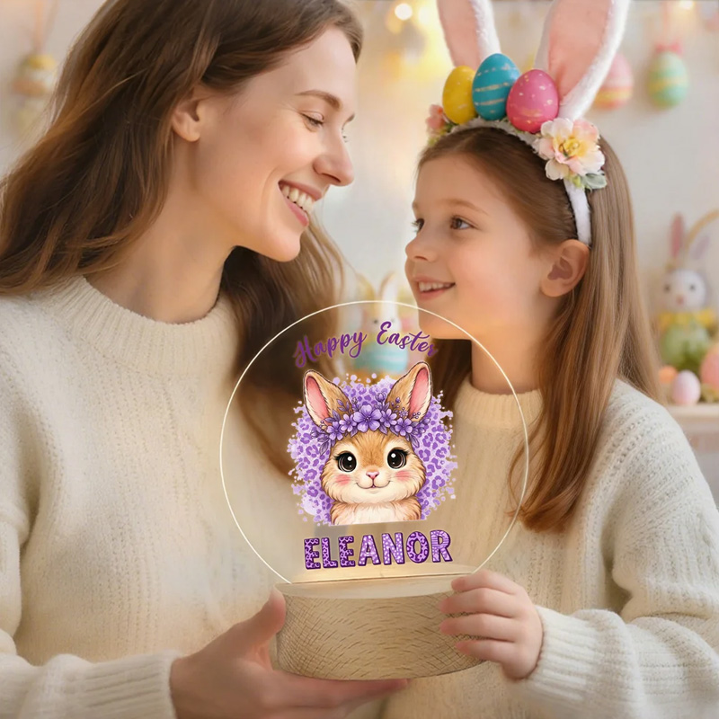 Leopard Print Rabbit LED Night Light Name Easter Gift