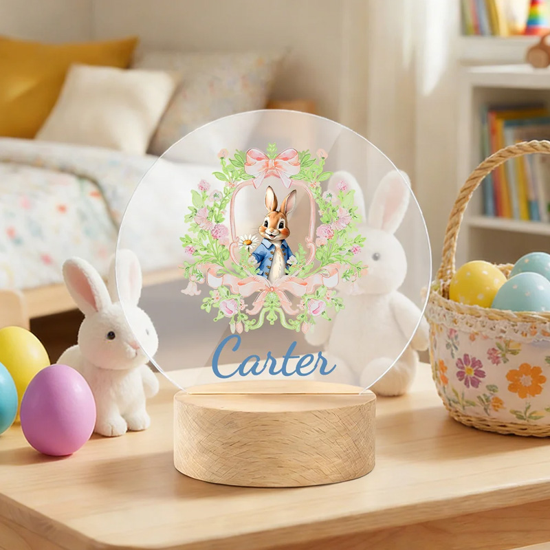 Flower Easter Bunny Night Light with Name Base