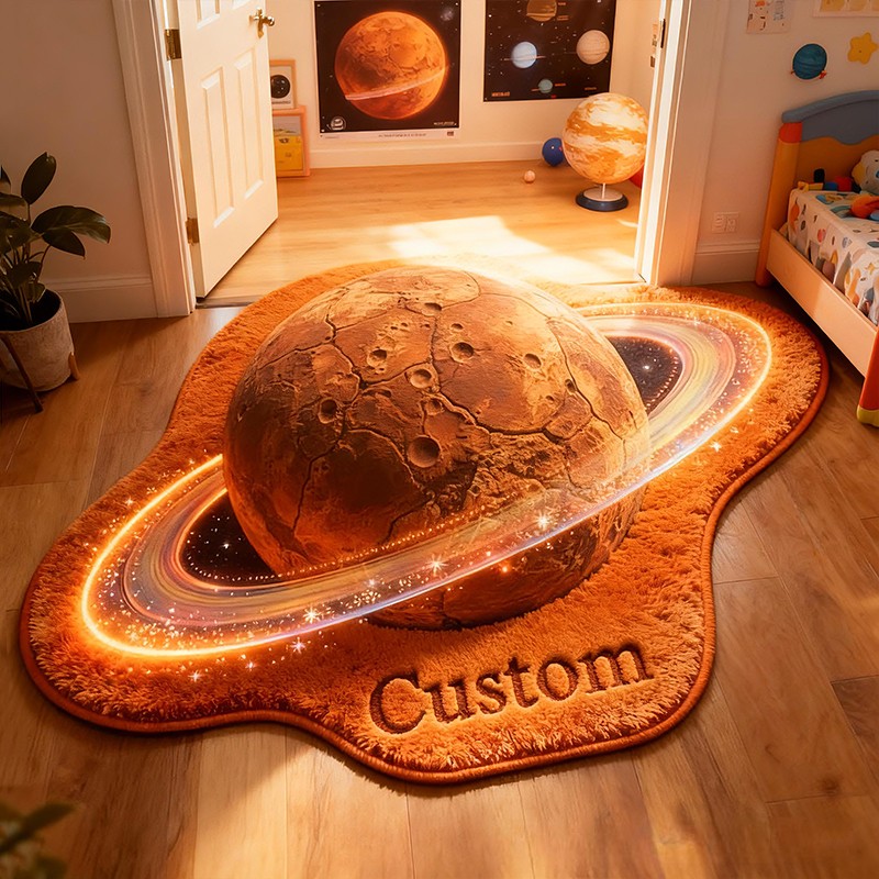 Personalized Planet Custom Name Soft Decorative Gift Cosmic Space Style Warm Home Entryway Saturn Glow Modern Universe Fantasy Art Carpet Rug for Kids