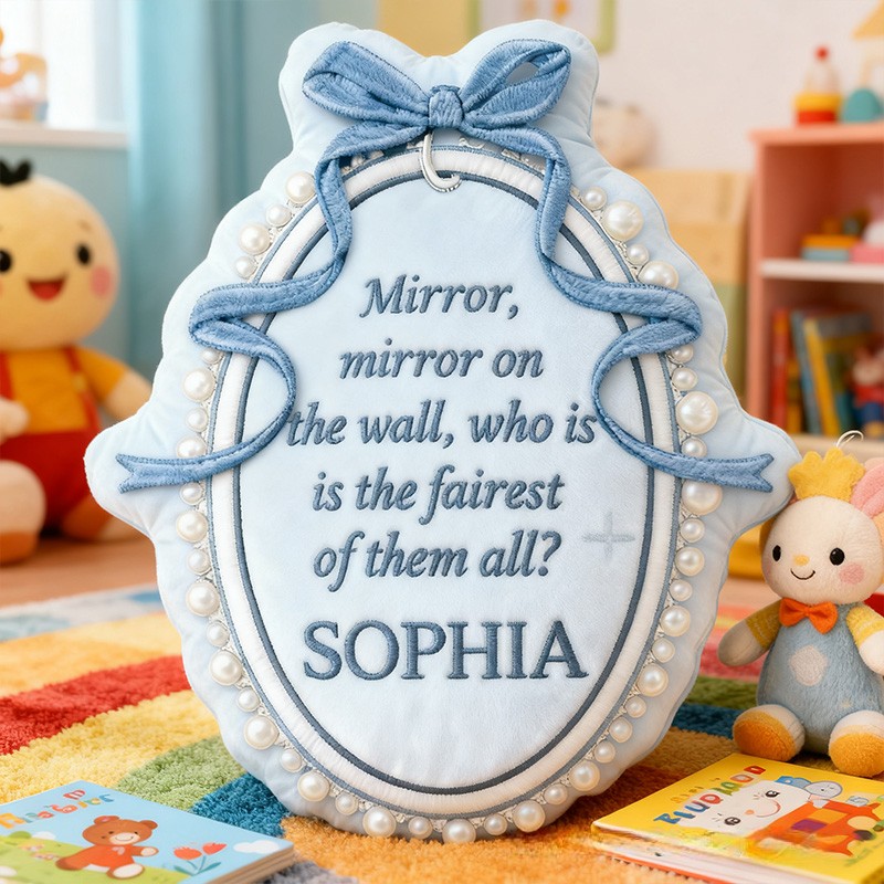 Personalized Princess Mirror Shape Custom Name Soft Decorative Gift Fairytale Princess Style Elegant Nursery Room Charming Quote Graphic 3D Print Pillow