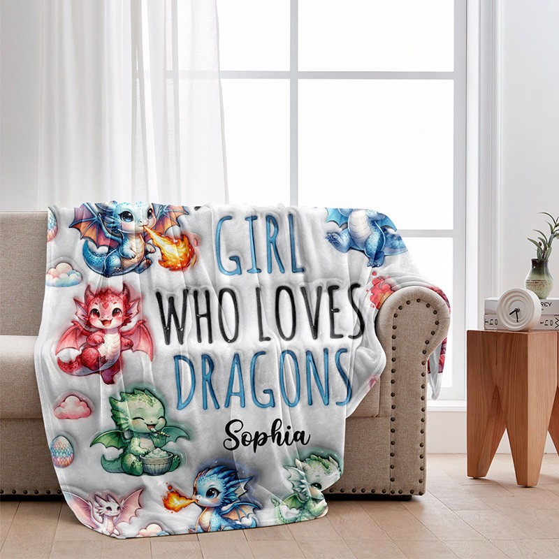 Personalized Dragon Lover Blanket with Fantasy Dragon Graphics and Custom Name for Dragon Enthusiasts Blanket