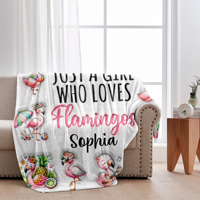 Personalized Flamingo Lover Blanket with Vibrant Flamingo Design and Custom Name for Flamingo Fans Blanket
