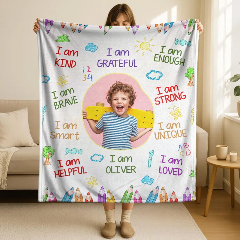 Personalized I'm Kind Smart Loved Affirmations for Kids Photo Blanket