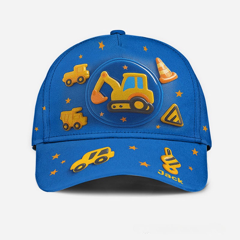 Personalized Fun Cap with Custom Name and Interactive Vehicle Design Perfect for Little Builders Kid Classic Cap